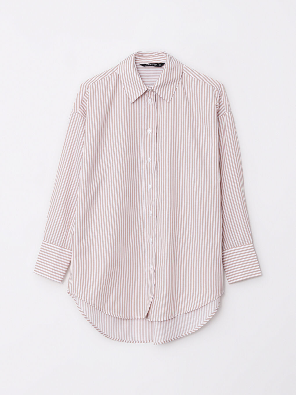 Bej Çizgili Kadın Gömlek Tunik-5