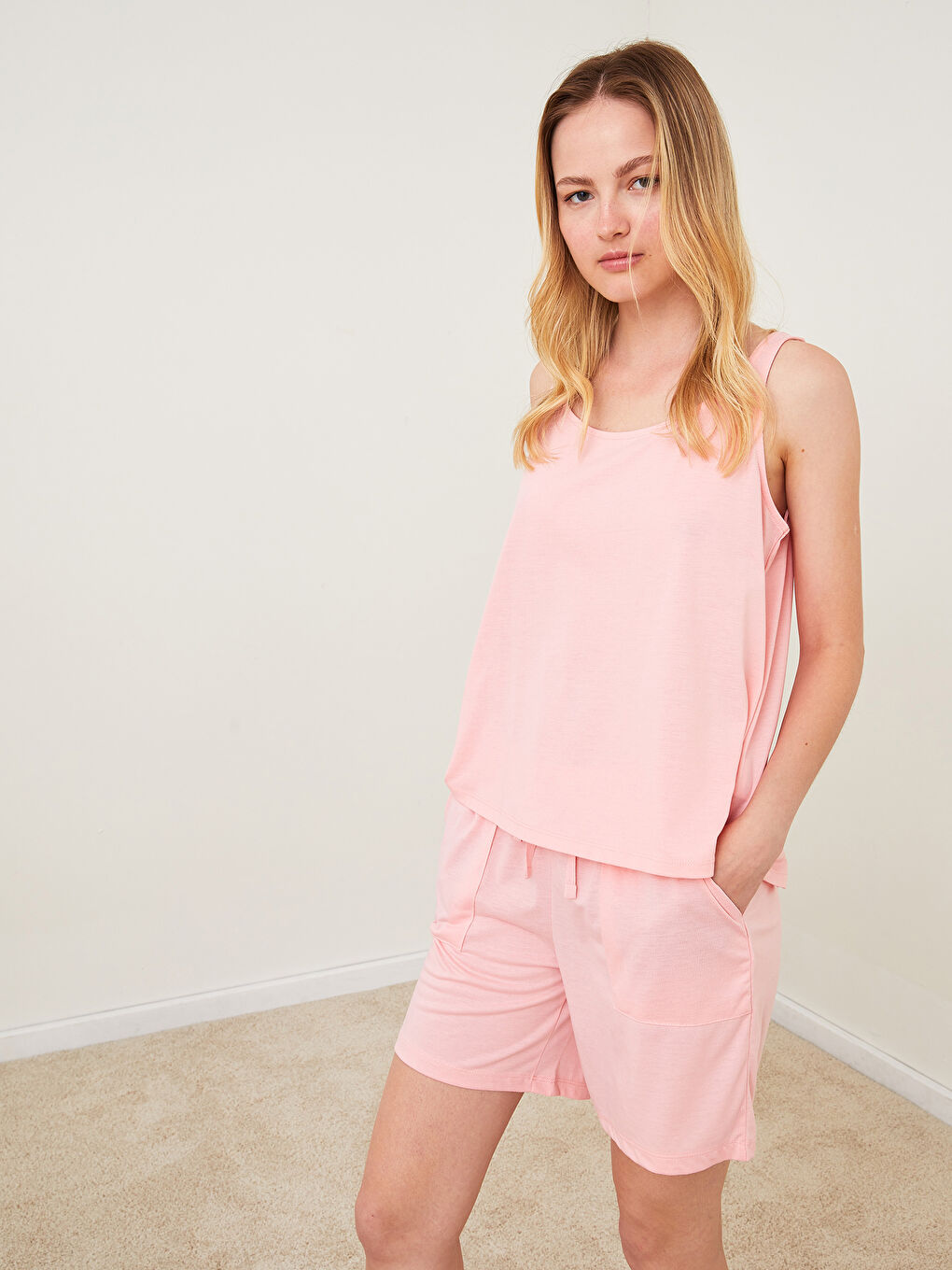 LCW DREAM Pembe Kadın U Yaka Düz Kolsuz Pijama Üst - 1