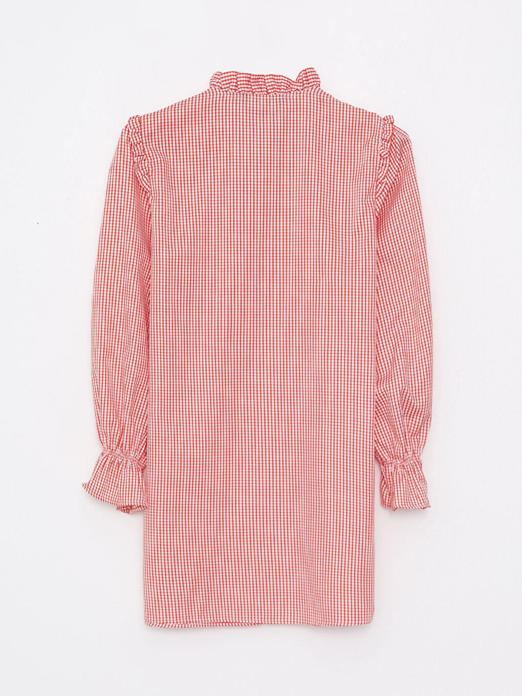 Frilly Stand Up Collar Plaid Long Sleeve Women's Tunic-6