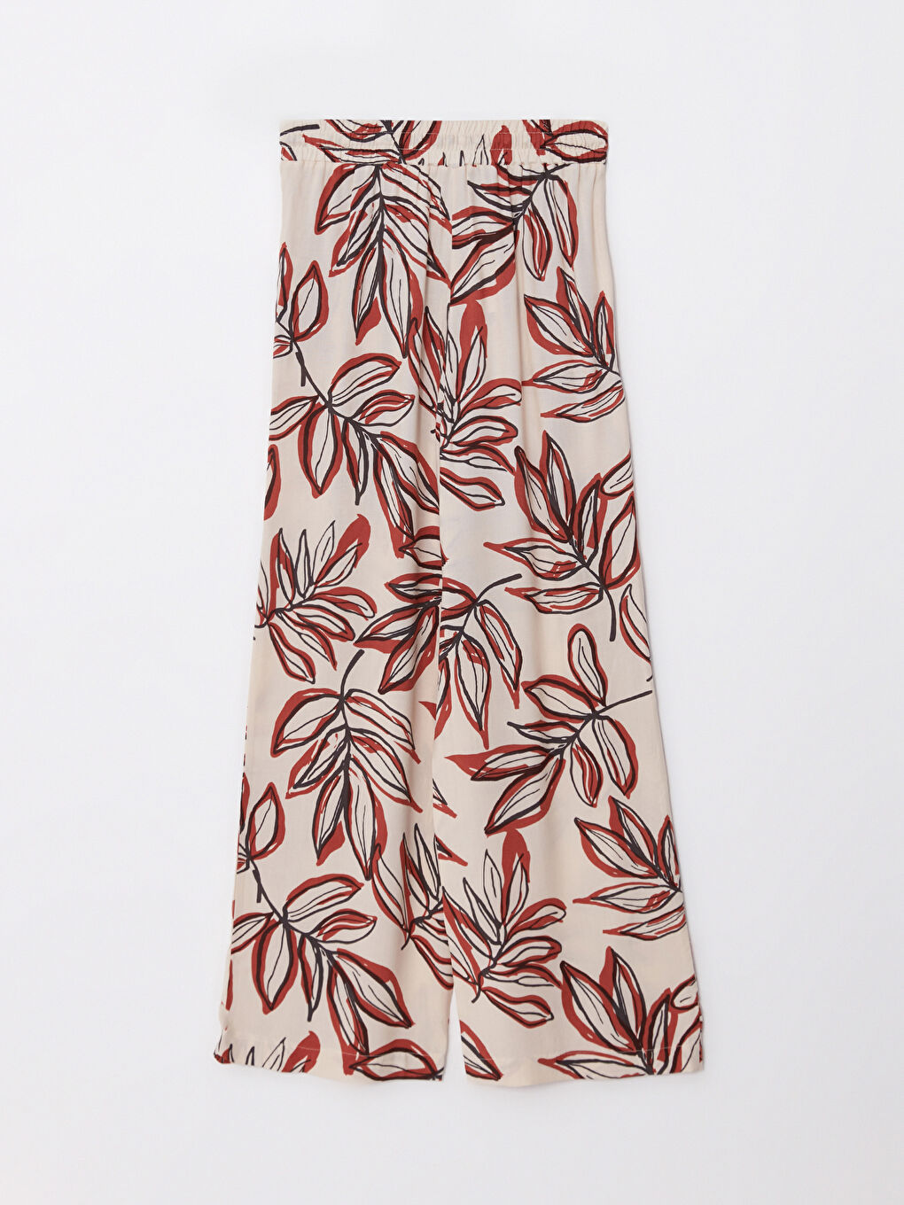 Bej Beli Lastikli Standart Fit Desenli Viskon Kadın Pantolon-6