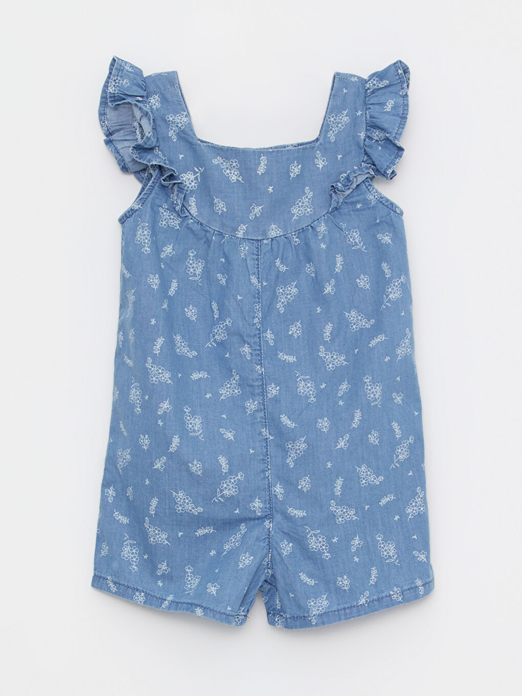 Salopetă din denim imprimată cu bretele și guler pătrat din bumbac pentru bebeluși fete
