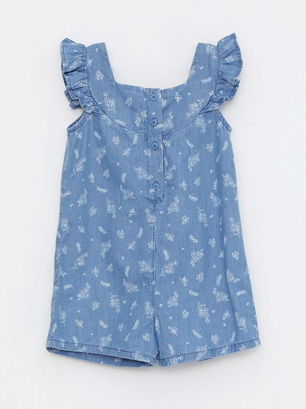 Salopetă din denim imprimată cu bretele și guler pătrat din bumbac pentru bebeluși fete-1