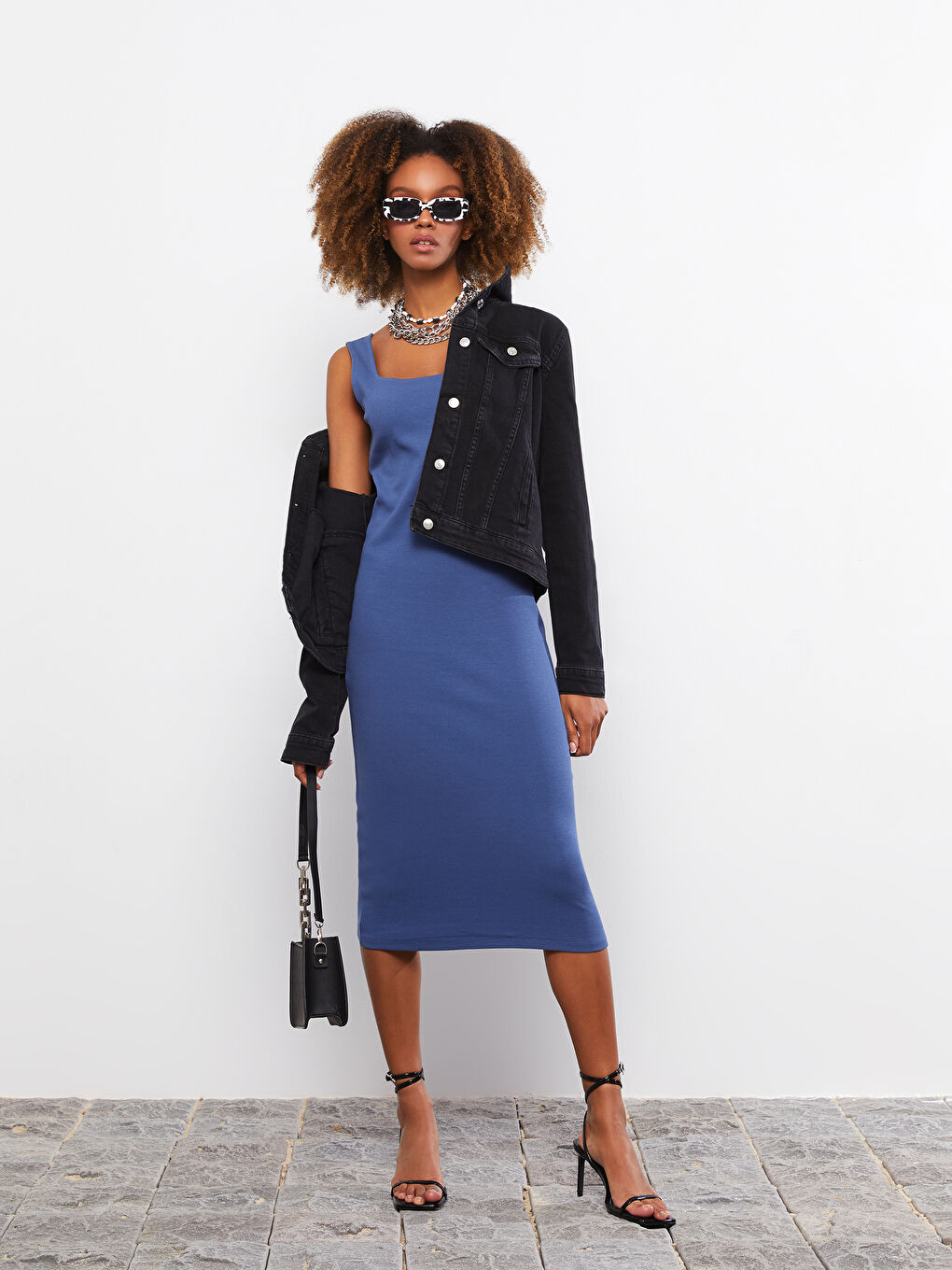 Square Collar Plain Strappy Women's Dress