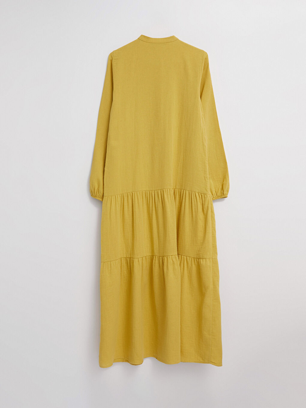 Sarı Hakim Yaka Düz Uzun Kollu Pamuklu Kadın Elbise-6