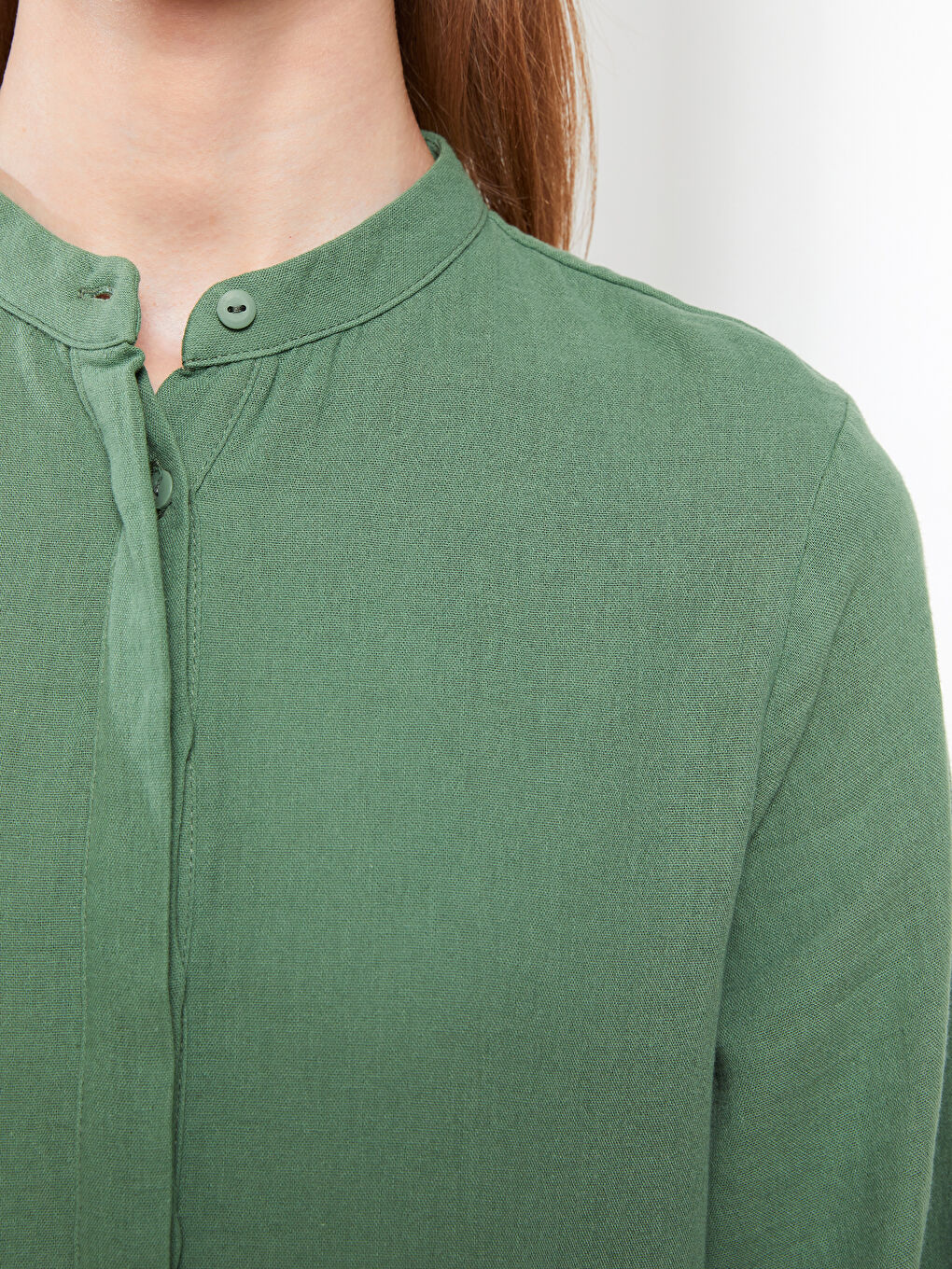 فستان قطن كم طويل بياقة مندرين للسيدات-7