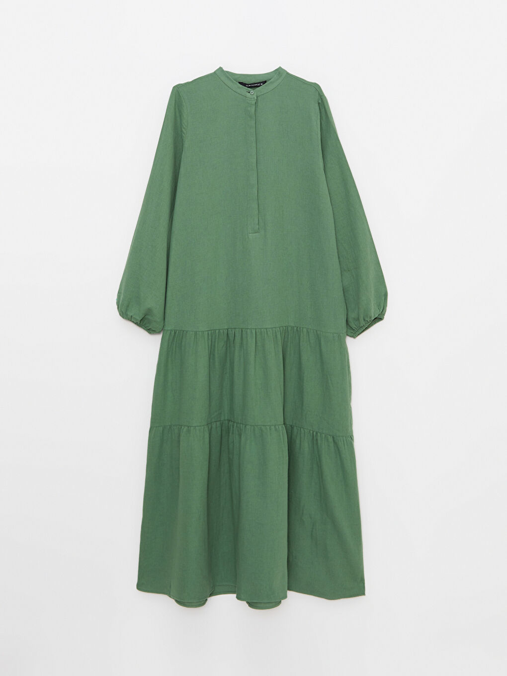 فستان قطن كم طويل بياقة مندرين للسيدات-10