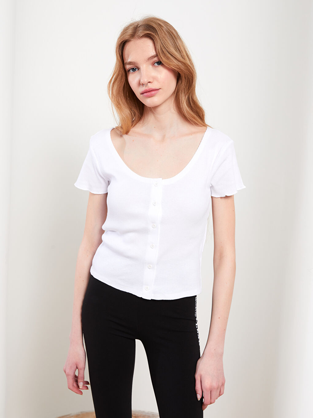U Neck Straight Short Sleeve Cotton Women's T-Shirt-1