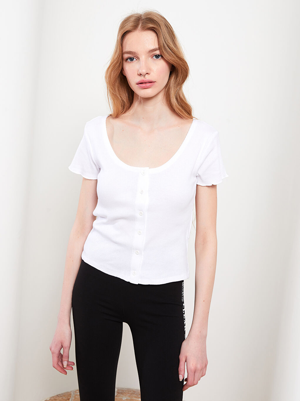 U Neck Straight Short Sleeve Cotton Women's T-Shirt-2