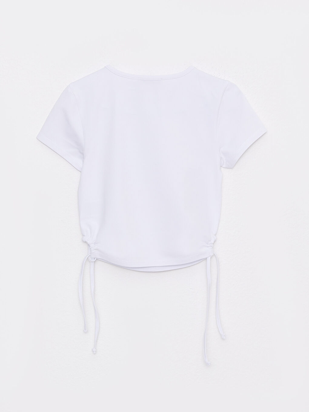 Beyaz Bisiklet Yaka Düz Kısa Kollu Kadın Tişört-6