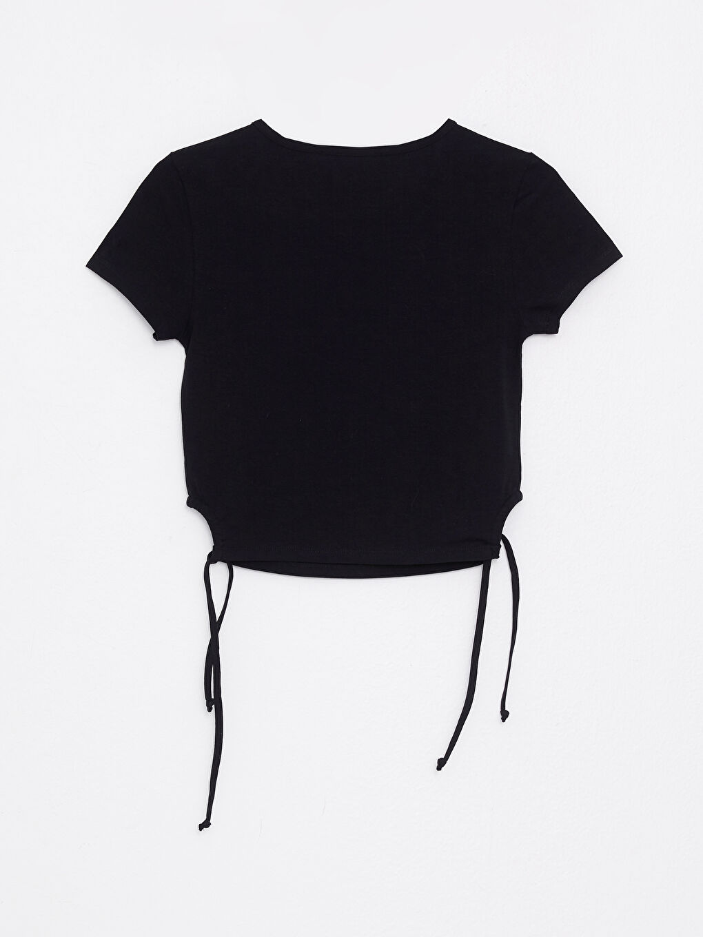 Siyah Bisiklet Yaka Düz Kısa Kollu Kadın Tişört-6