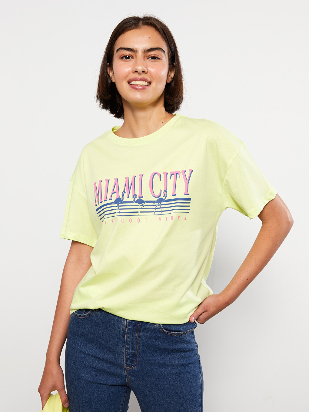 Crew Neck Printed Short Sleeve Cotton Women's T-shirt