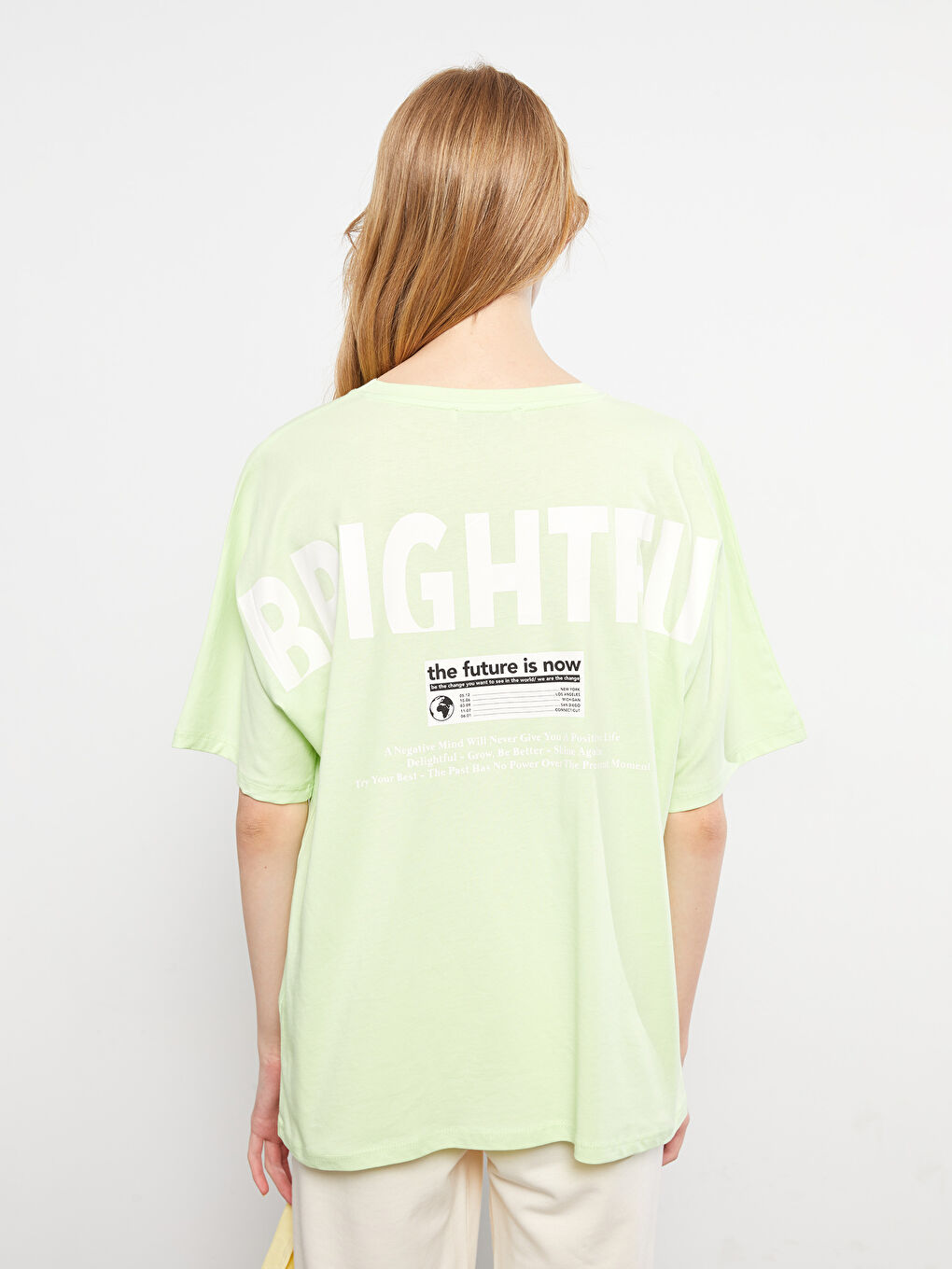Yeşil Bisiklet Yaka Baskılı Kısa Kollu Pamuklu Kadın Tişört-4