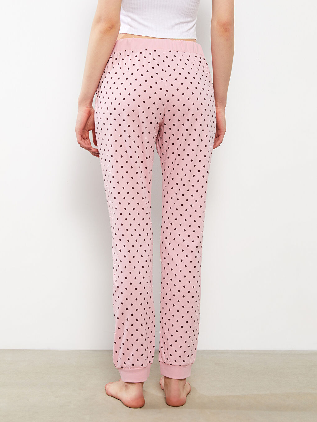 Bas de Pyjama Jogger en Coton à Pois et Taille Élastique pour Femmes-3