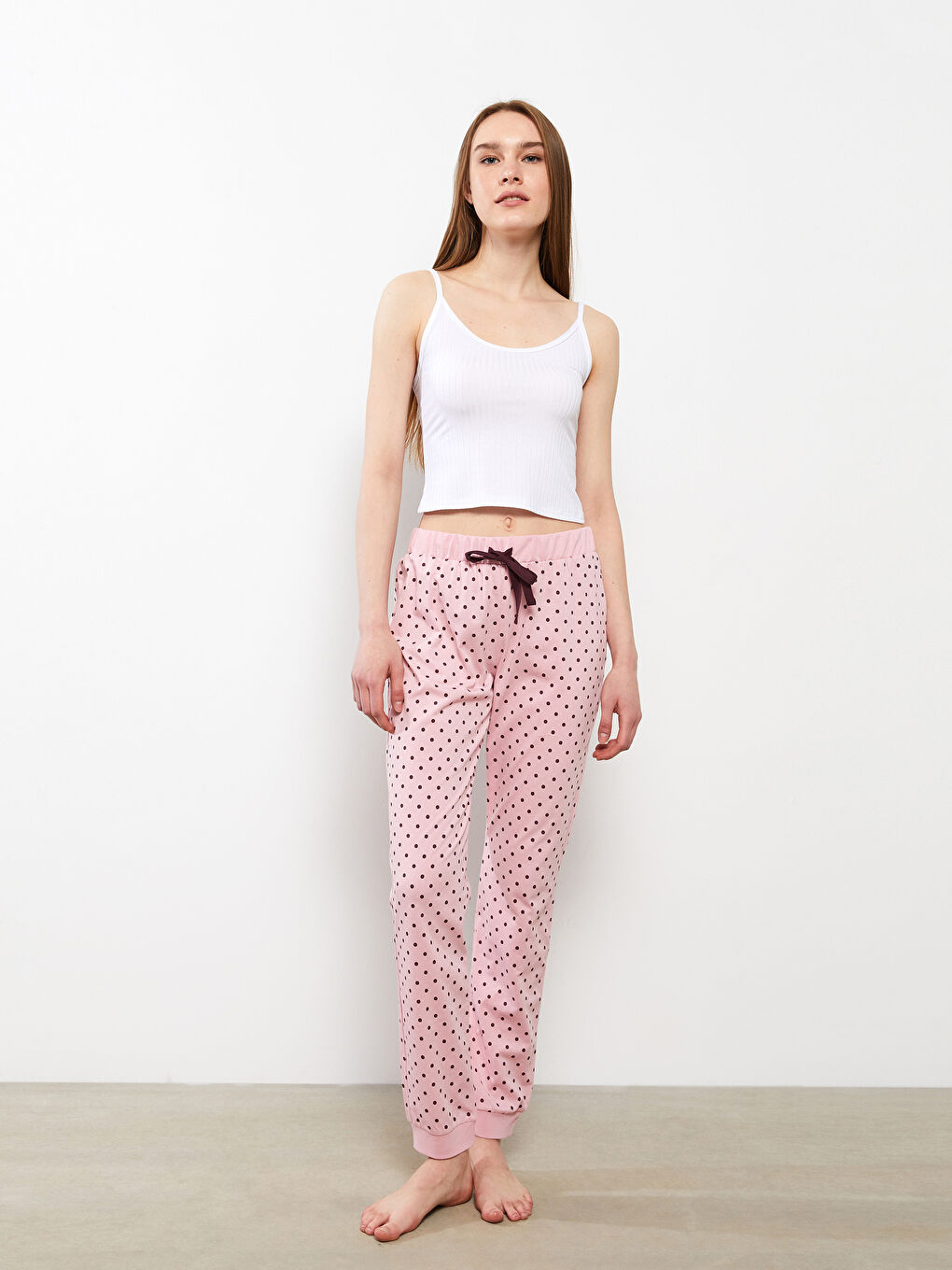 Bas de Pyjama Jogger en Coton à Pois et Taille Élastique pour Femmes-4