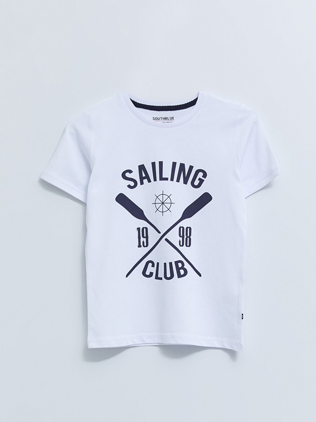 Beyaz Bisiklet Yaka Baskılı Kısa Kollu Pamuklu Erkek Çocuk Tişört