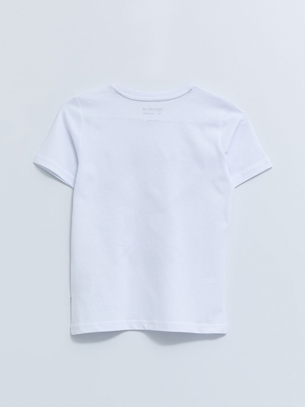 Beyaz Bisiklet Yaka Baskılı Kısa Kollu Pamuklu Erkek Çocuk Tişört-1