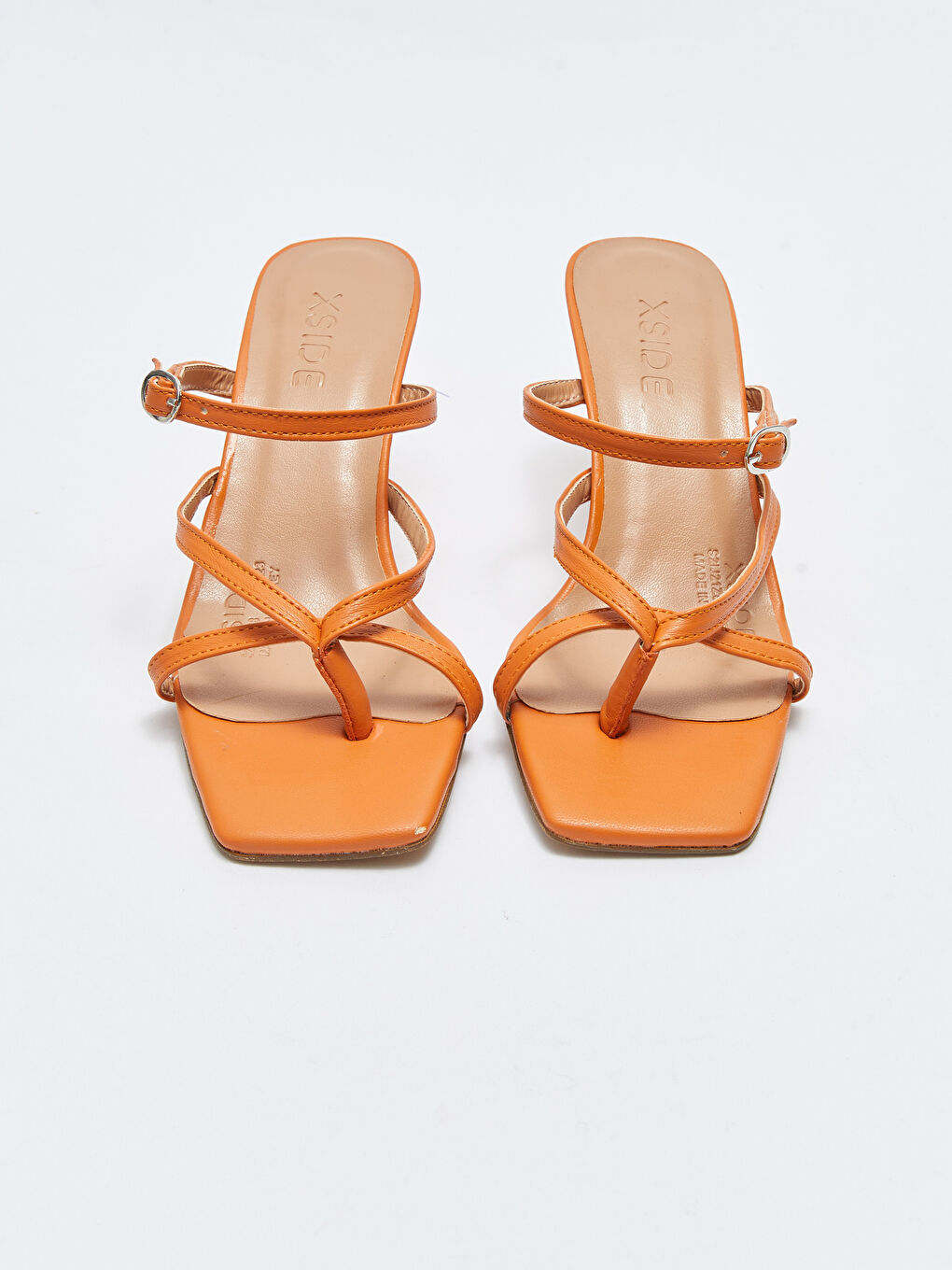 Turuncu Çapraz Bantlı Parmak Arası Kadın Topuklu Terlik-2