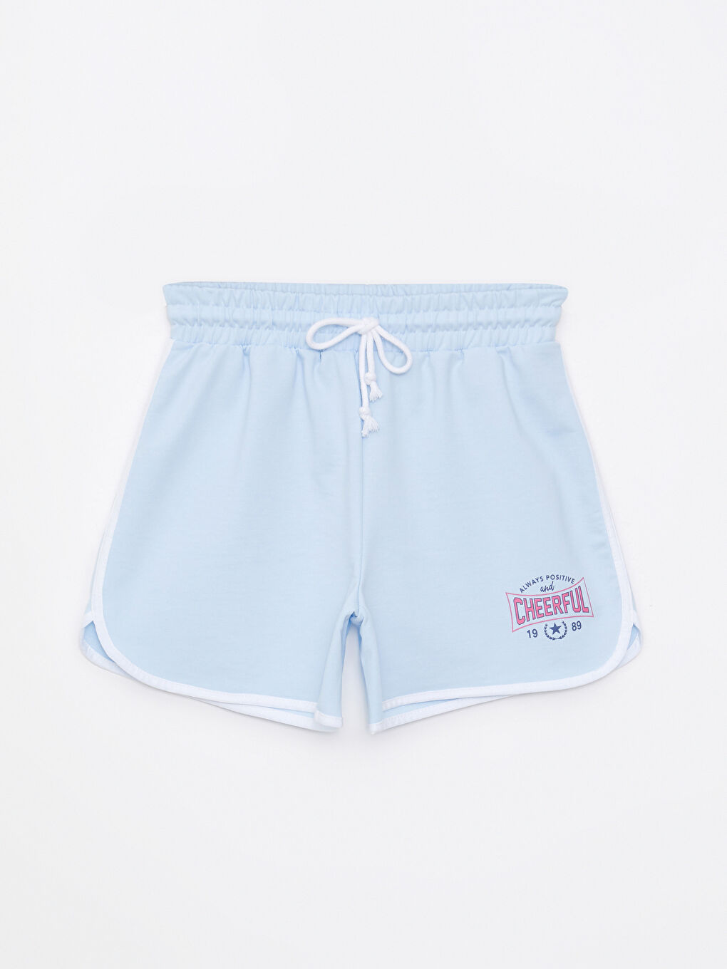 Mavi Beli Lastikli Baskılı Kadın Şort-5