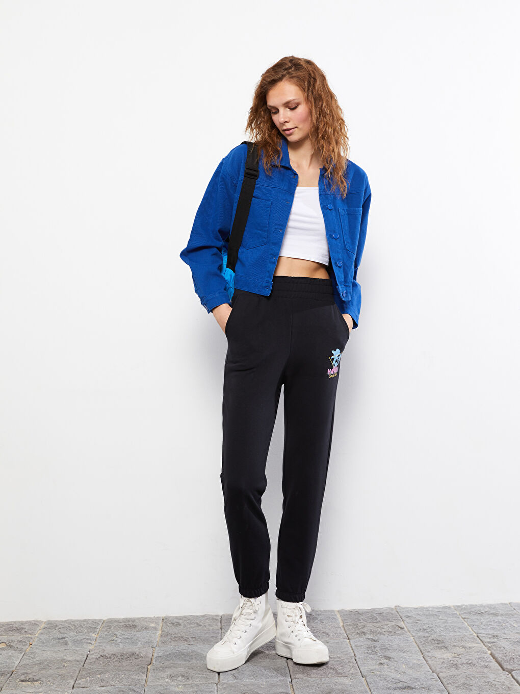 بنطال رياضي بطبعة بخصر مطاطي للسيدات-1