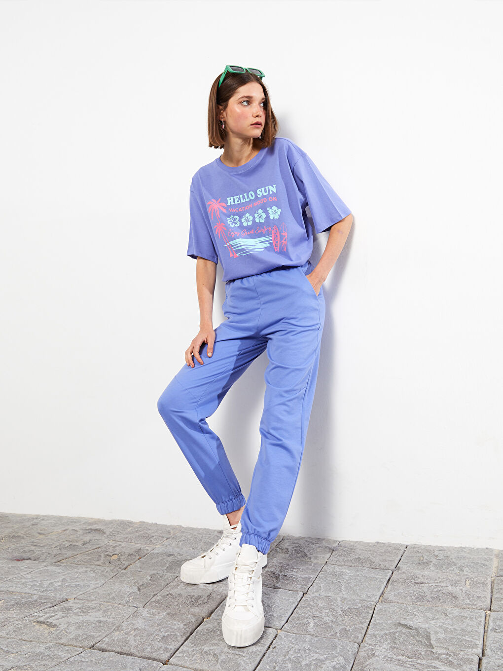 Mor Kadın Beli Lastikli Düz Eşofman Altı