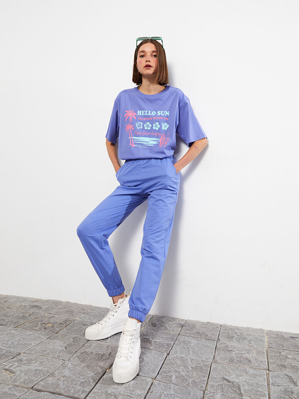 Mor Kadın Beli Lastikli Düz Eşofman Altı-1