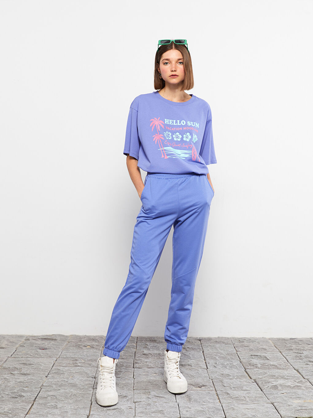 Mor Kadın Beli Lastikli Düz Eşofman Altı-2