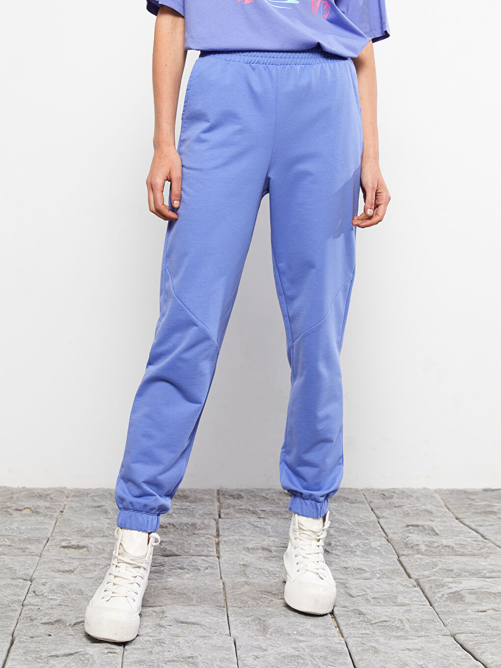 Mor Kadın Beli Lastikli Düz Eşofman Altı-4