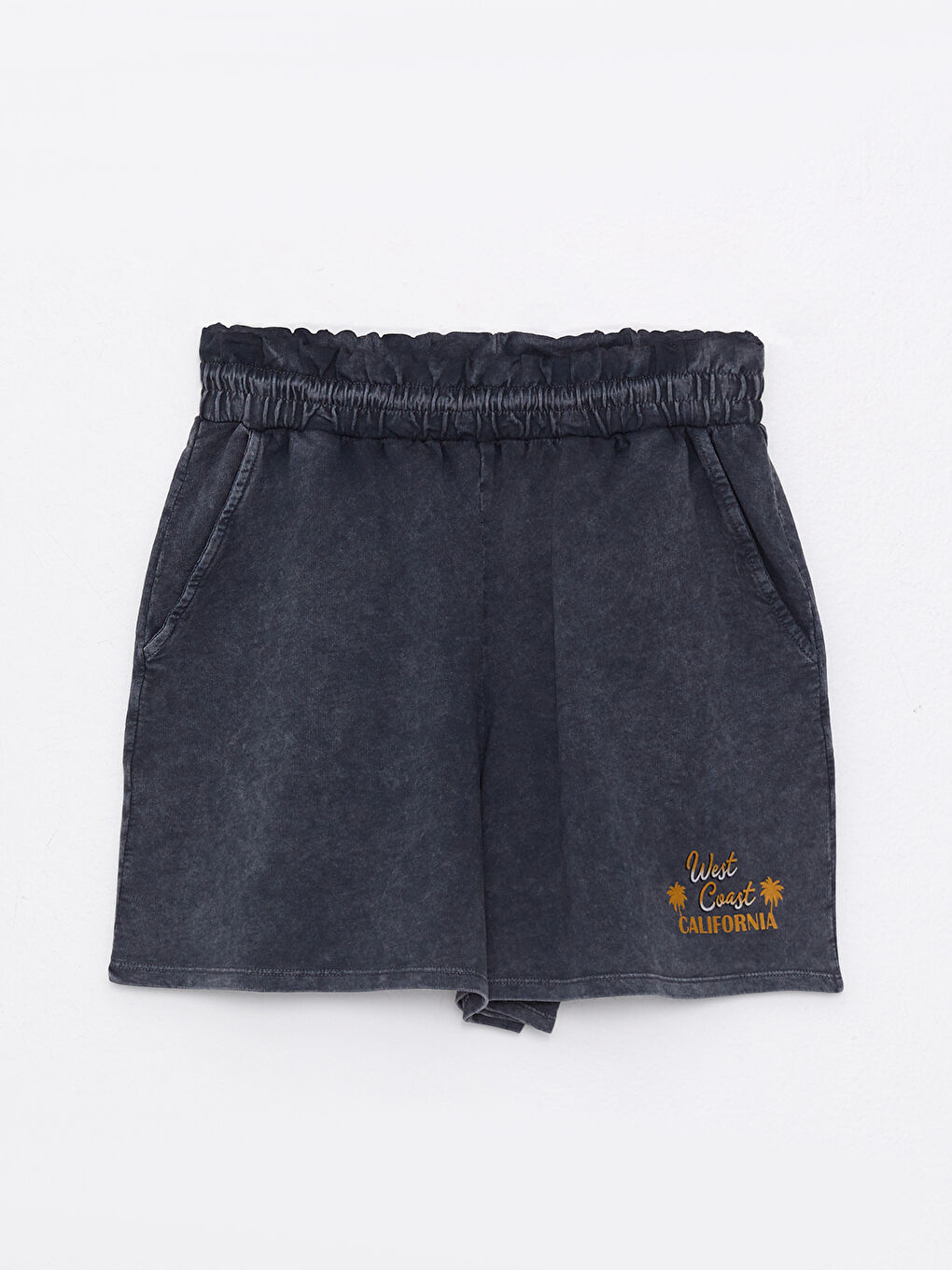 Antrasit Beli Lastikli Baskılı Kadın Bermuda Şort-6