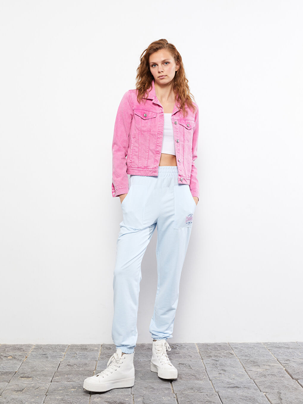 Mavi Beli Lastikli Baskılı Kadın Jogger Eşofman Altı