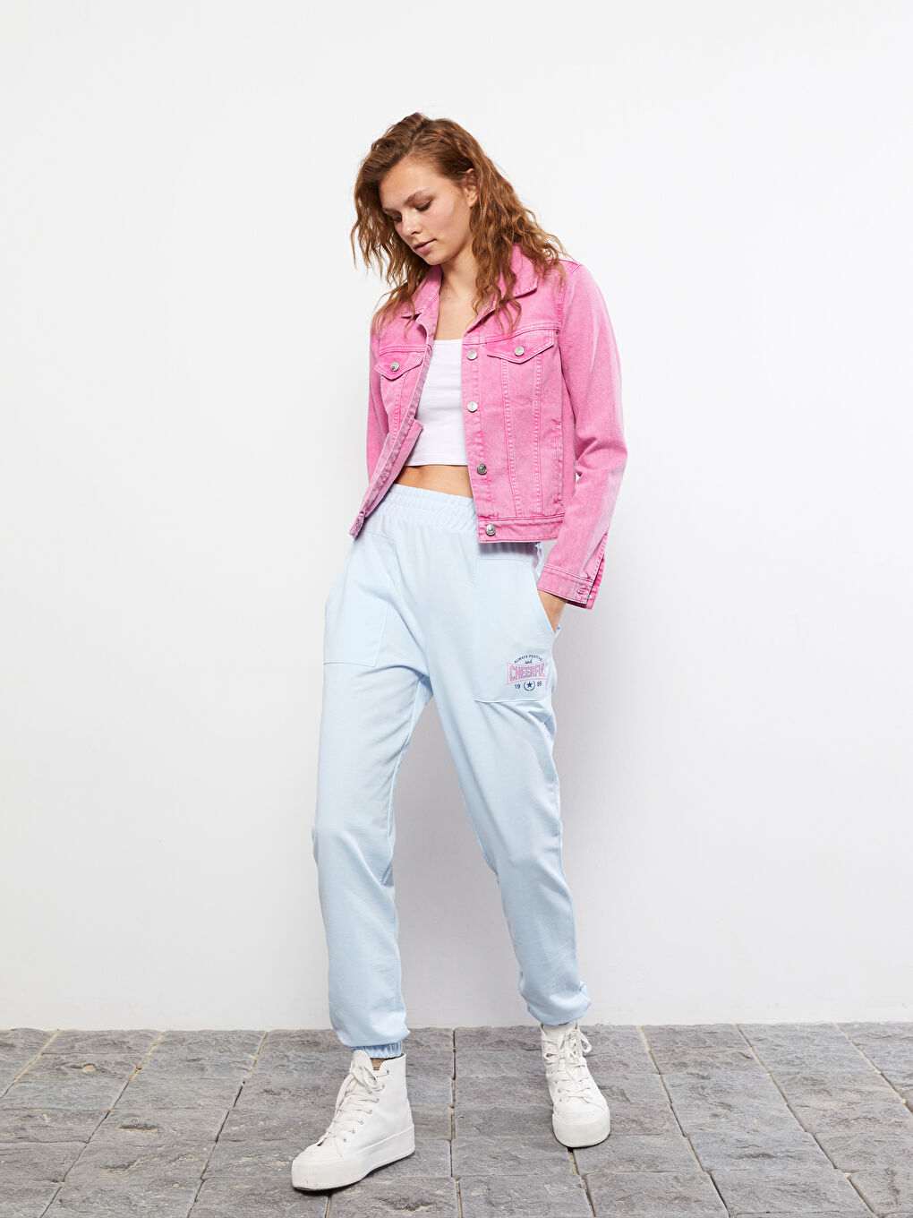 Mavi Beli Lastikli Baskılı Kadın Jogger Eşofman Altı-1