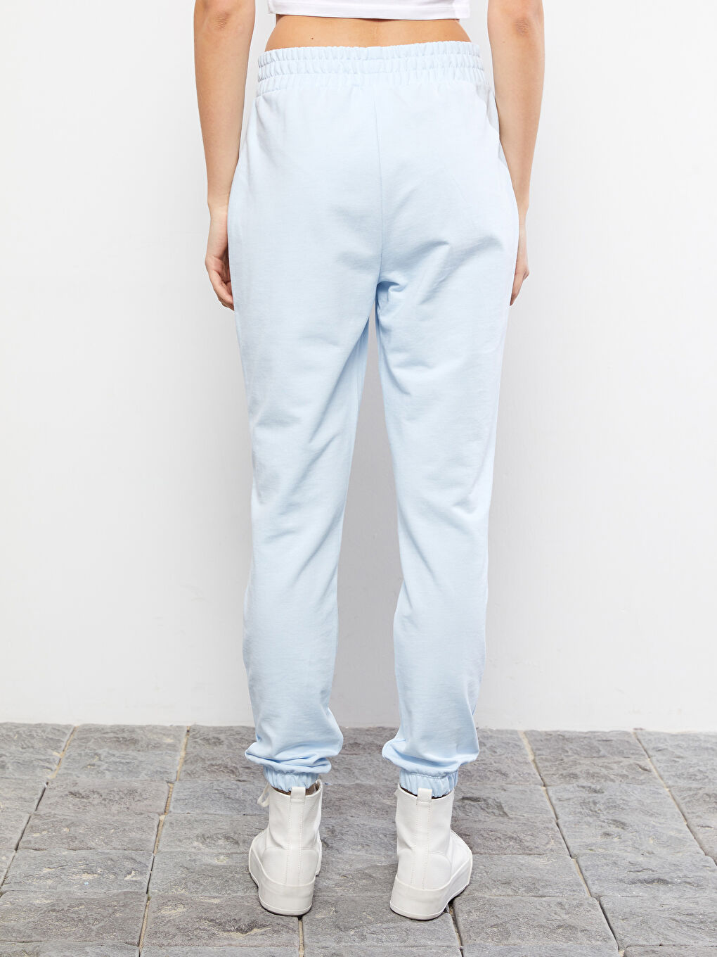 Mavi Beli Lastikli Baskılı Kadın Jogger Eşofman Altı-4