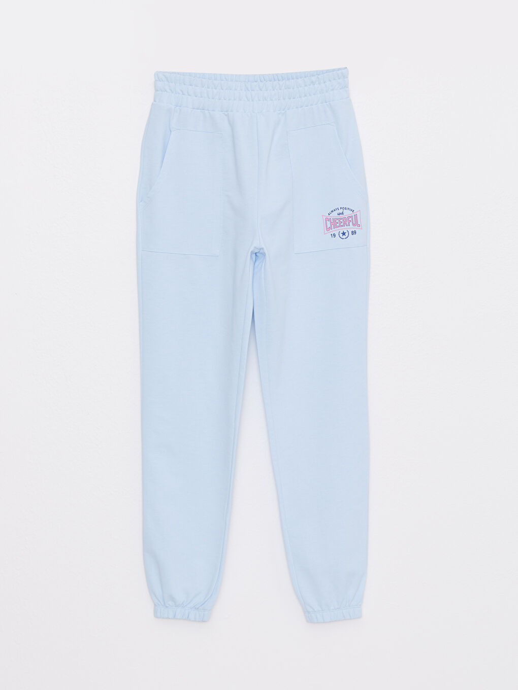 Mavi Beli Lastikli Baskılı Kadın Jogger Eşofman Altı-5