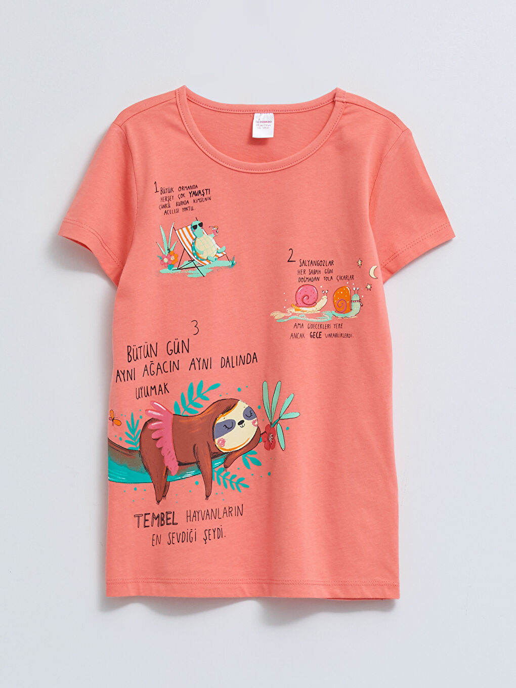 Mercan Bisiklet Yaka Baskılı Kısa Kollu Kız Çocuk Pijama Takımı-3