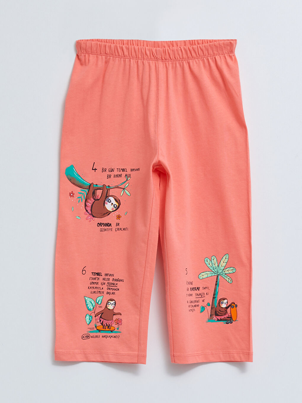 Mercan Bisiklet Yaka Baskılı Kısa Kollu Kız Çocuk Pijama Takımı-4