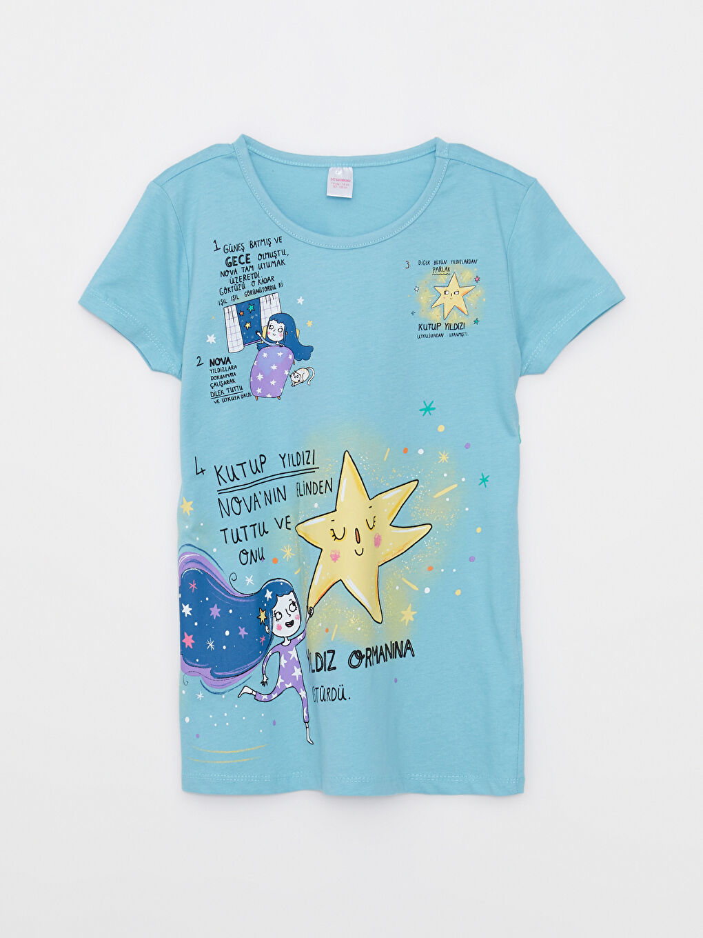 Mavi Bisiklet Yaka Baskılı Kısa Kollu Kız Çocuk Şortlu Pijama Takımı-4