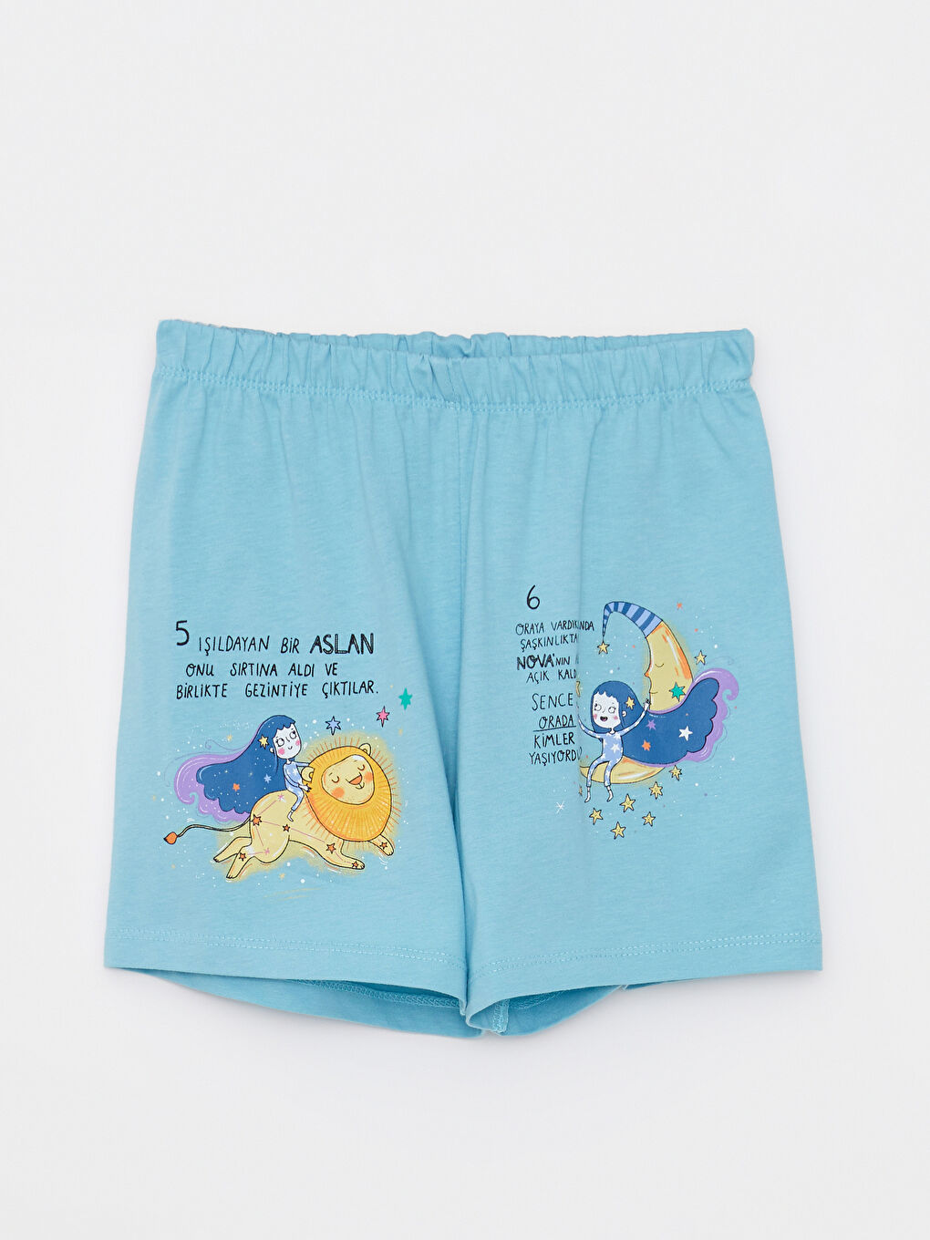 Mavi Bisiklet Yaka Baskılı Kısa Kollu Kız Çocuk Şortlu Pijama Takımı-6