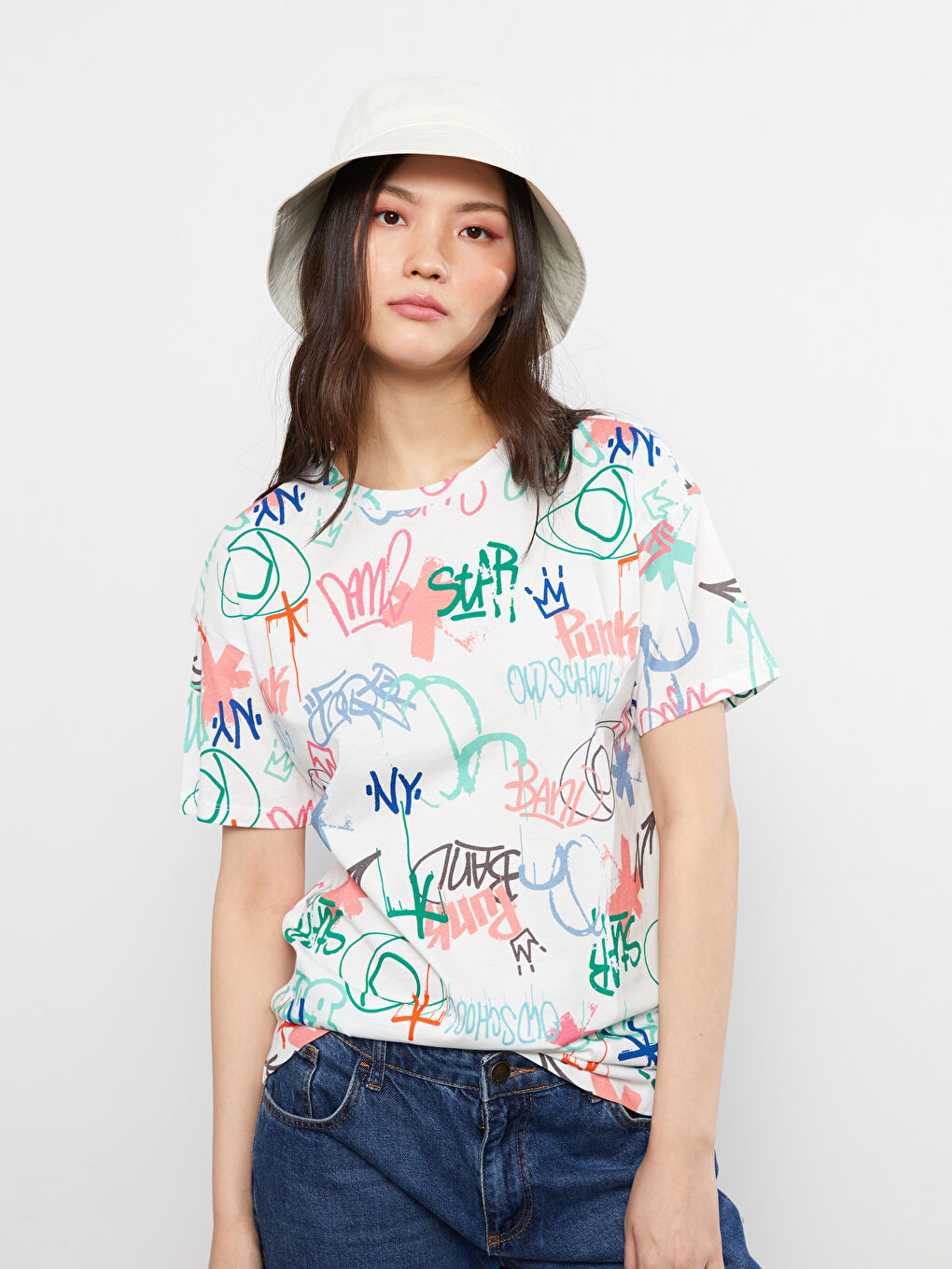 Crew Neck Printed Short Sleeve Cotton Women's T-shirt-1