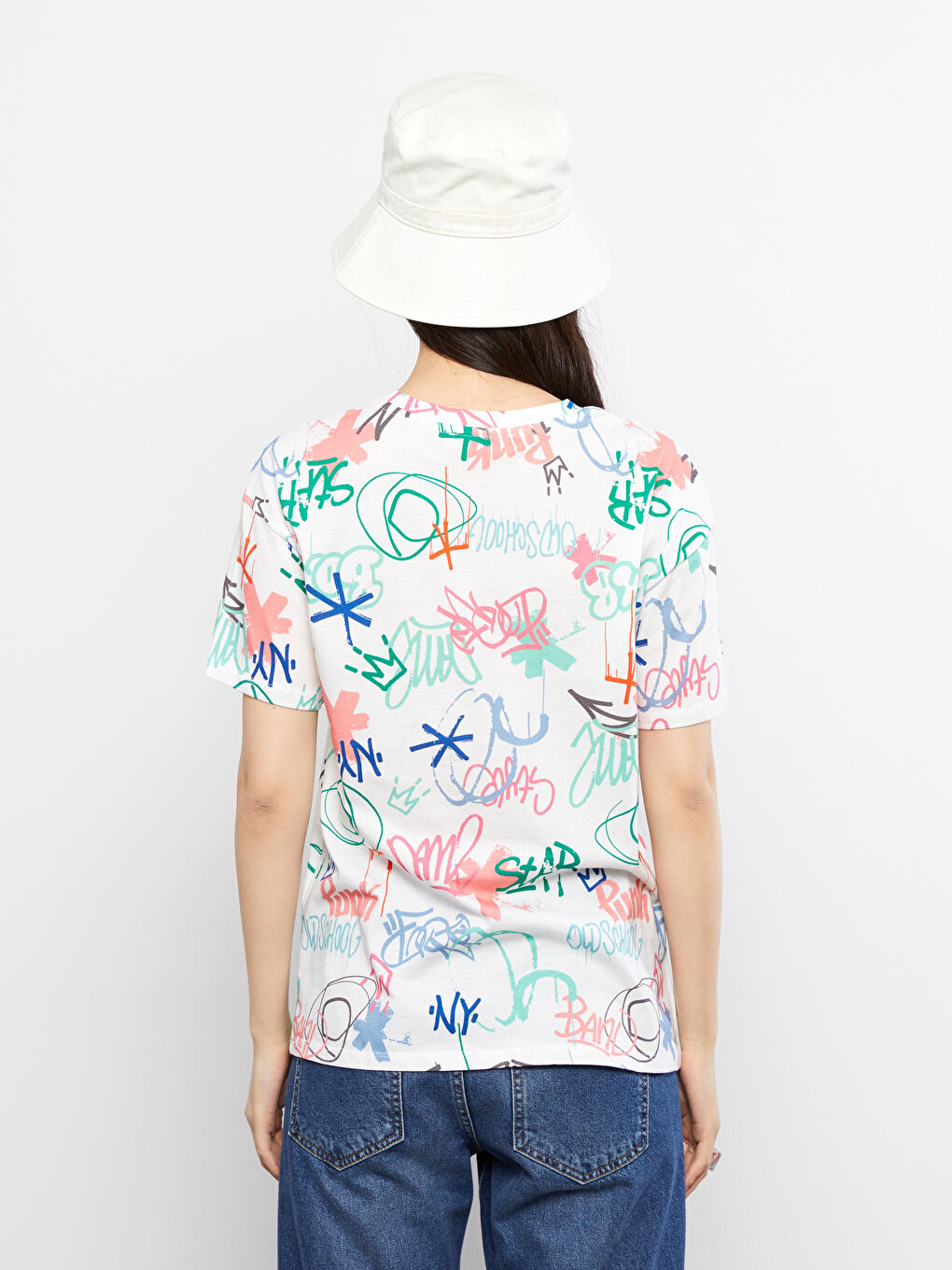 Crew Neck Printed Short Sleeve Cotton Women's T-shirt-4