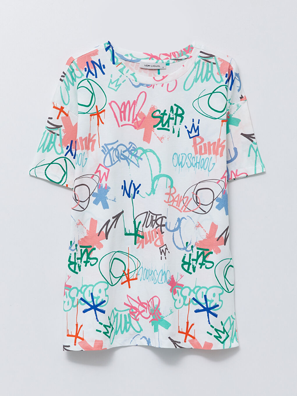 Crew Neck Printed Short Sleeve Cotton Women's T-shirt-5