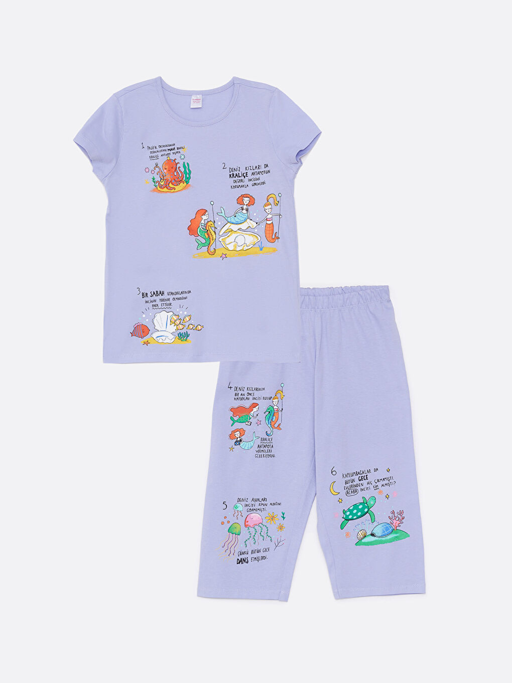 Lila Bisiklet Yaka Baskılı Kısa Kollu Kız Çocuk Pijama Takımı-4