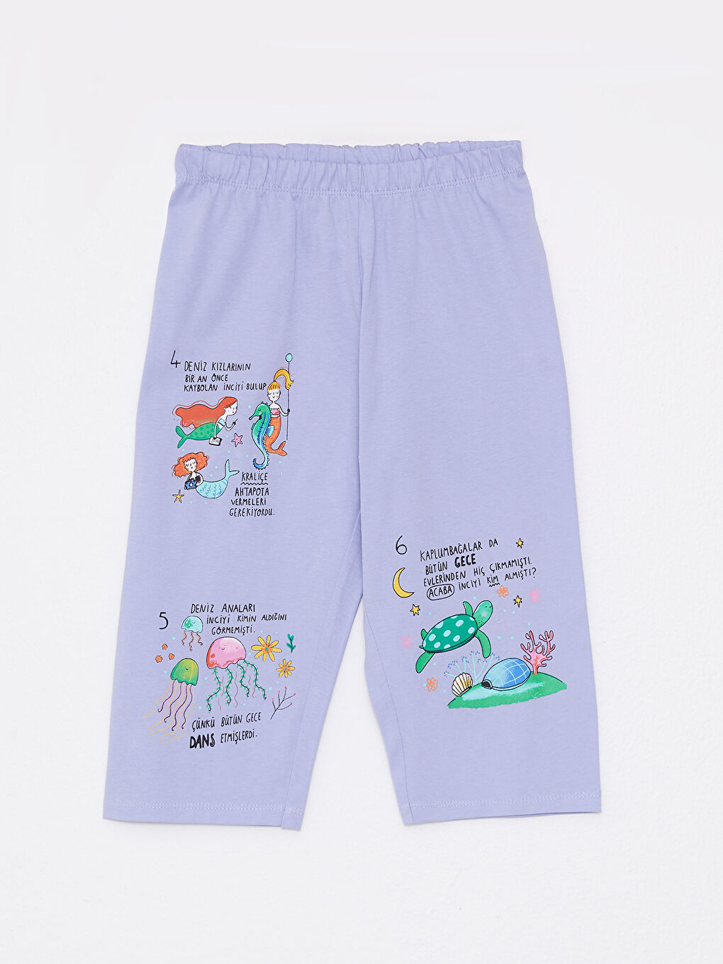 Lila Bisiklet Yaka Baskılı Kısa Kollu Kız Çocuk Pijama Takımı-7