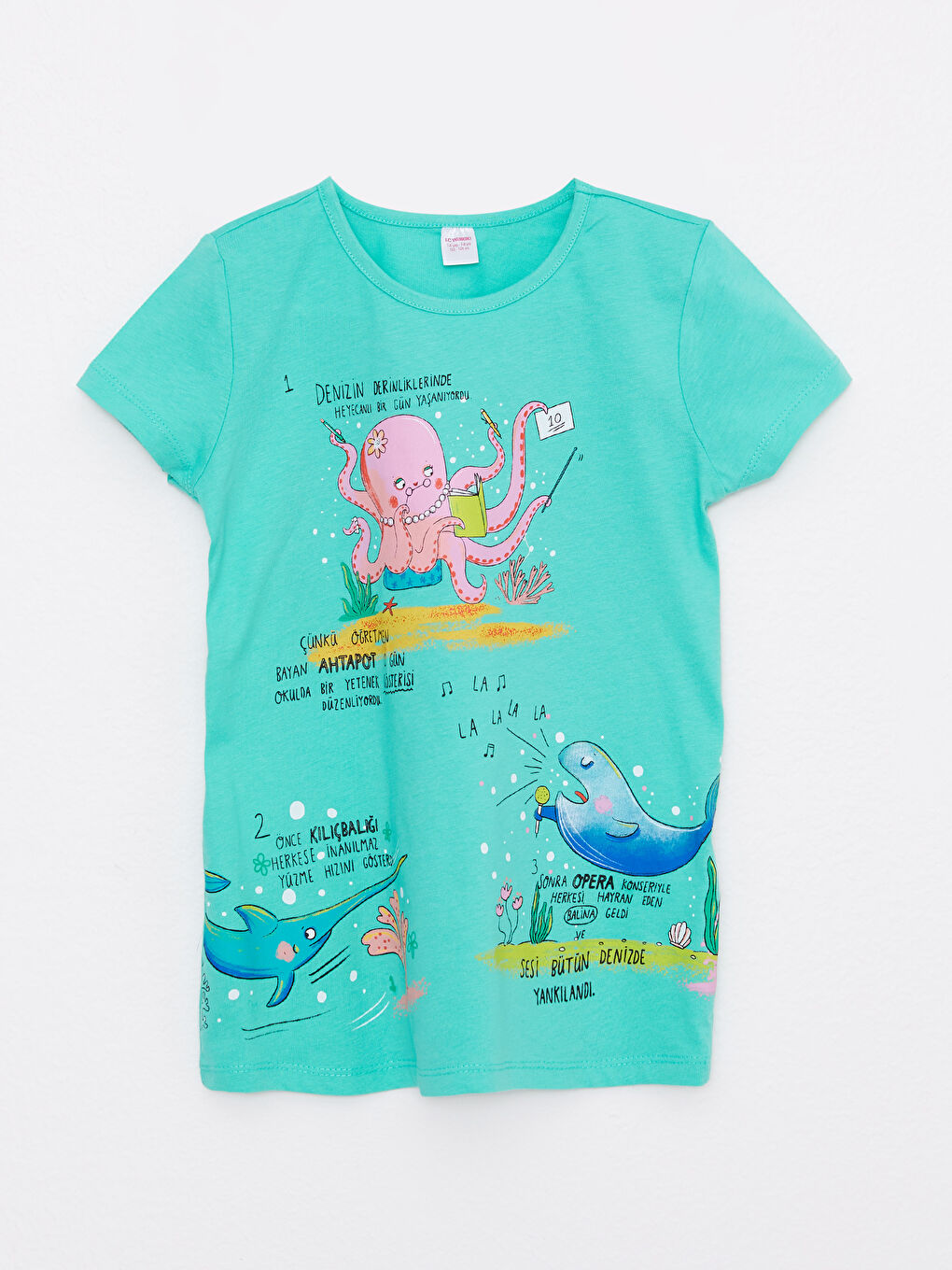 Turkuaz Bisiklet Yaka Baskılı Kısa Kollu Kız Çocuk Şortlu Pijama Takımı-4