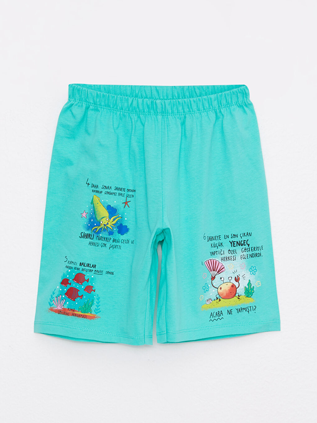 Turkuaz Bisiklet Yaka Baskılı Kısa Kollu Kız Çocuk Şortlu Pijama Takımı-6