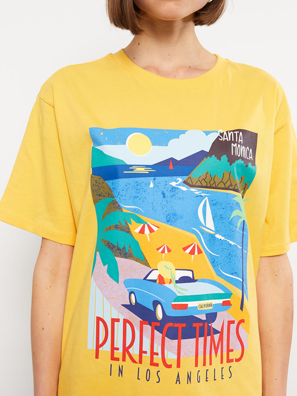 әйелдерге арналған принтті қысқа жең трикотаж футболка-3