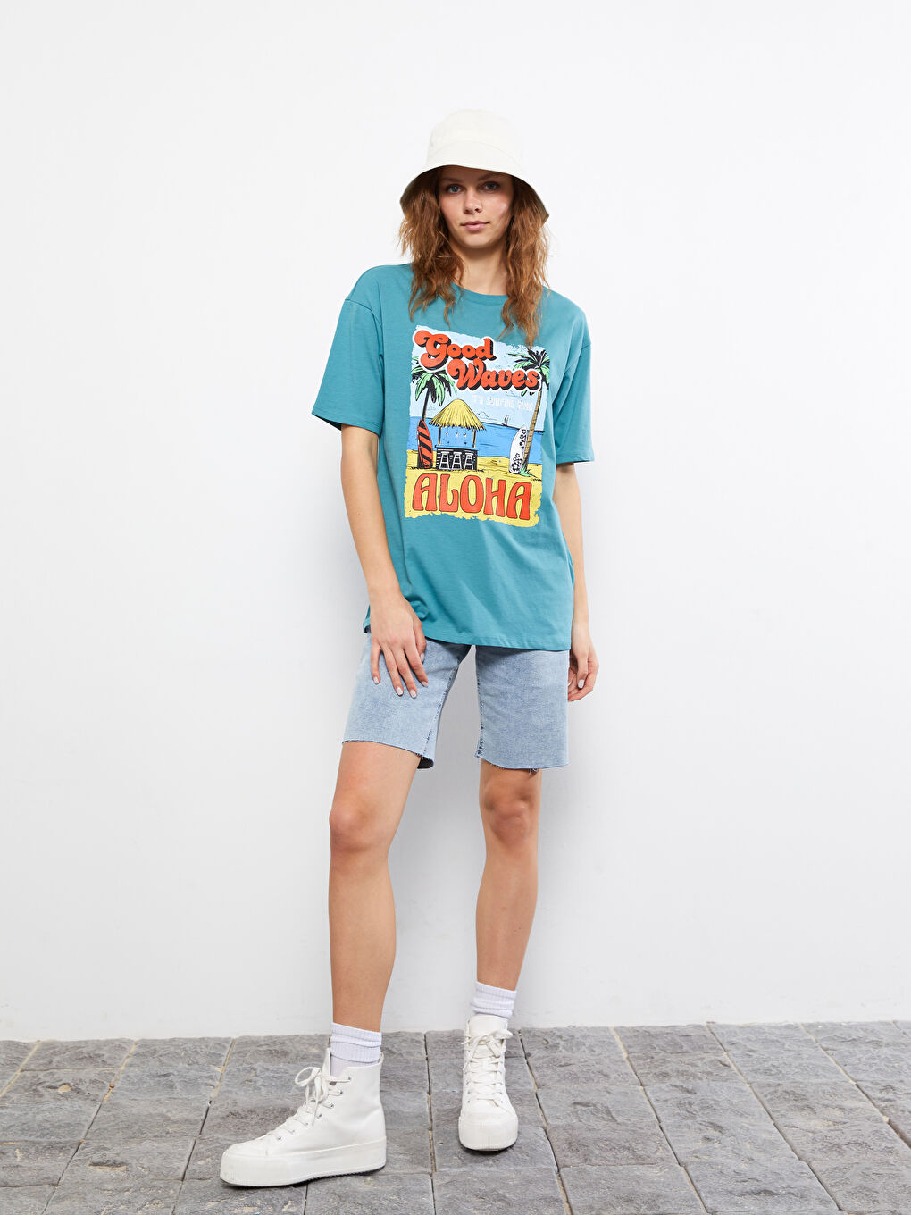 Crew Neck Printed Short Sleeve Cotton Women's T-shirt