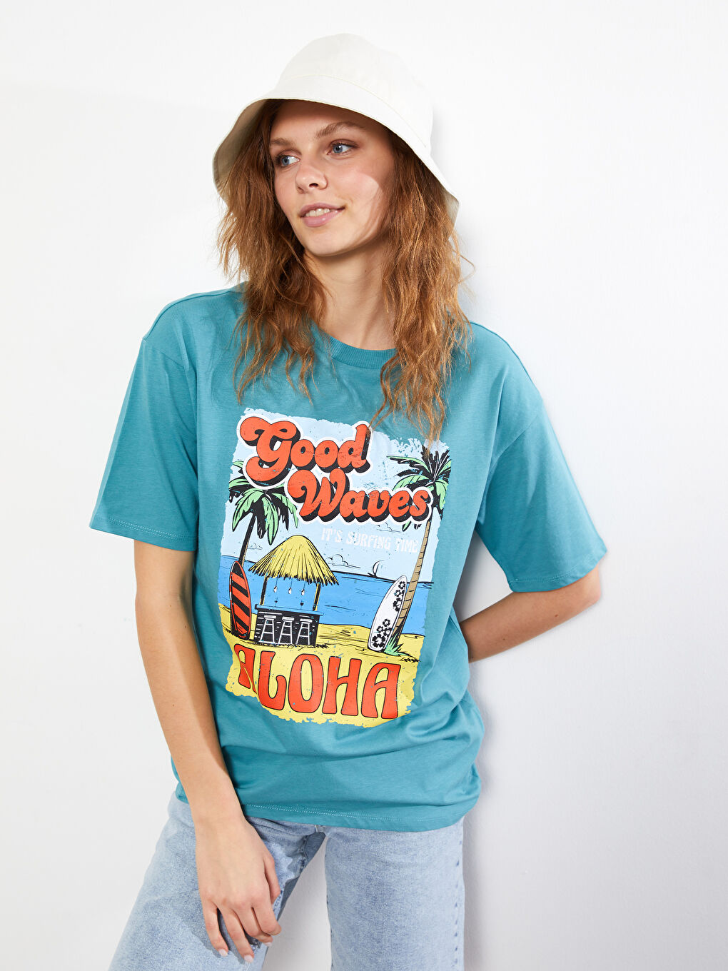 Crew Neck Printed Short Sleeve Cotton Women's T-shirt-1