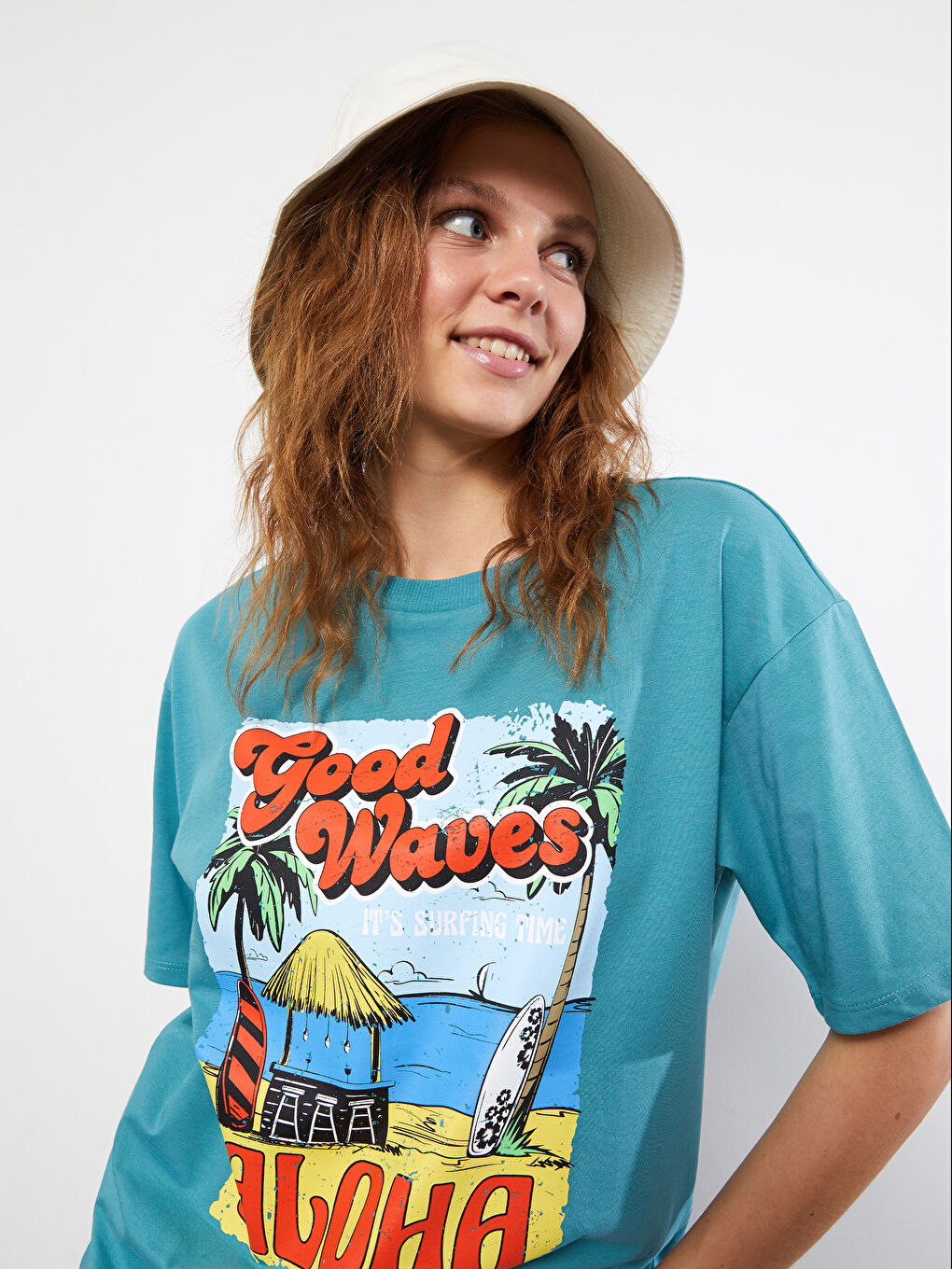 Crew Neck Printed Short Sleeve Cotton Women's T-shirt-2