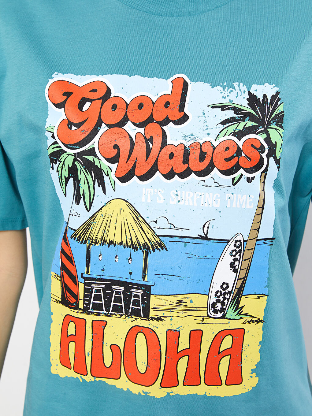 Crew Neck Printed Short Sleeve Cotton Women's T-shirt-3