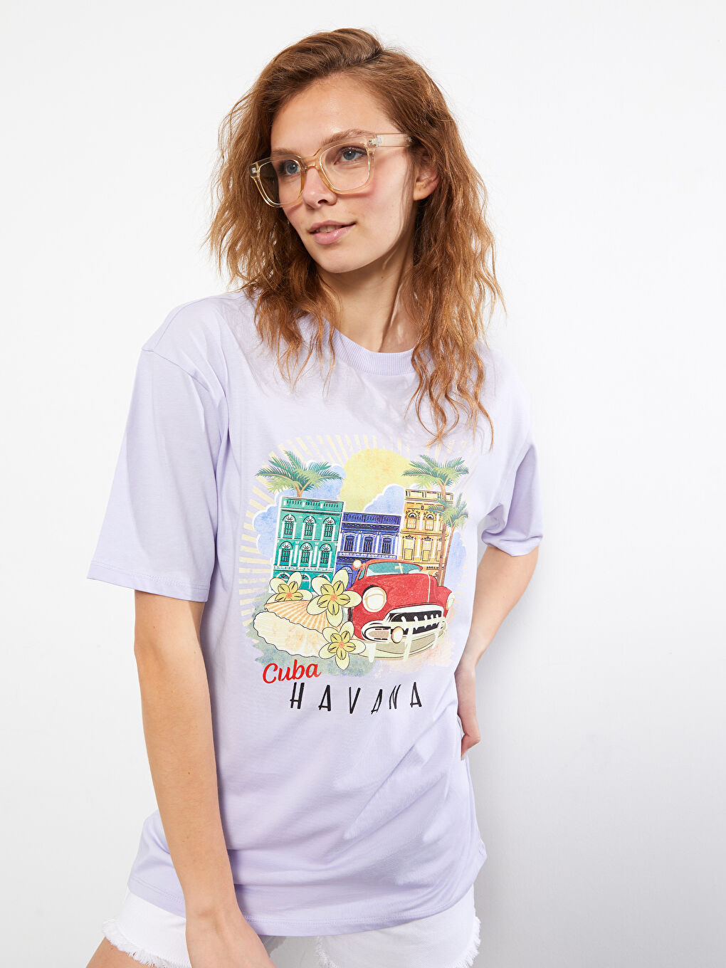 Crew Neck Printed Short Sleeve Cotton Women's T-shirt-1