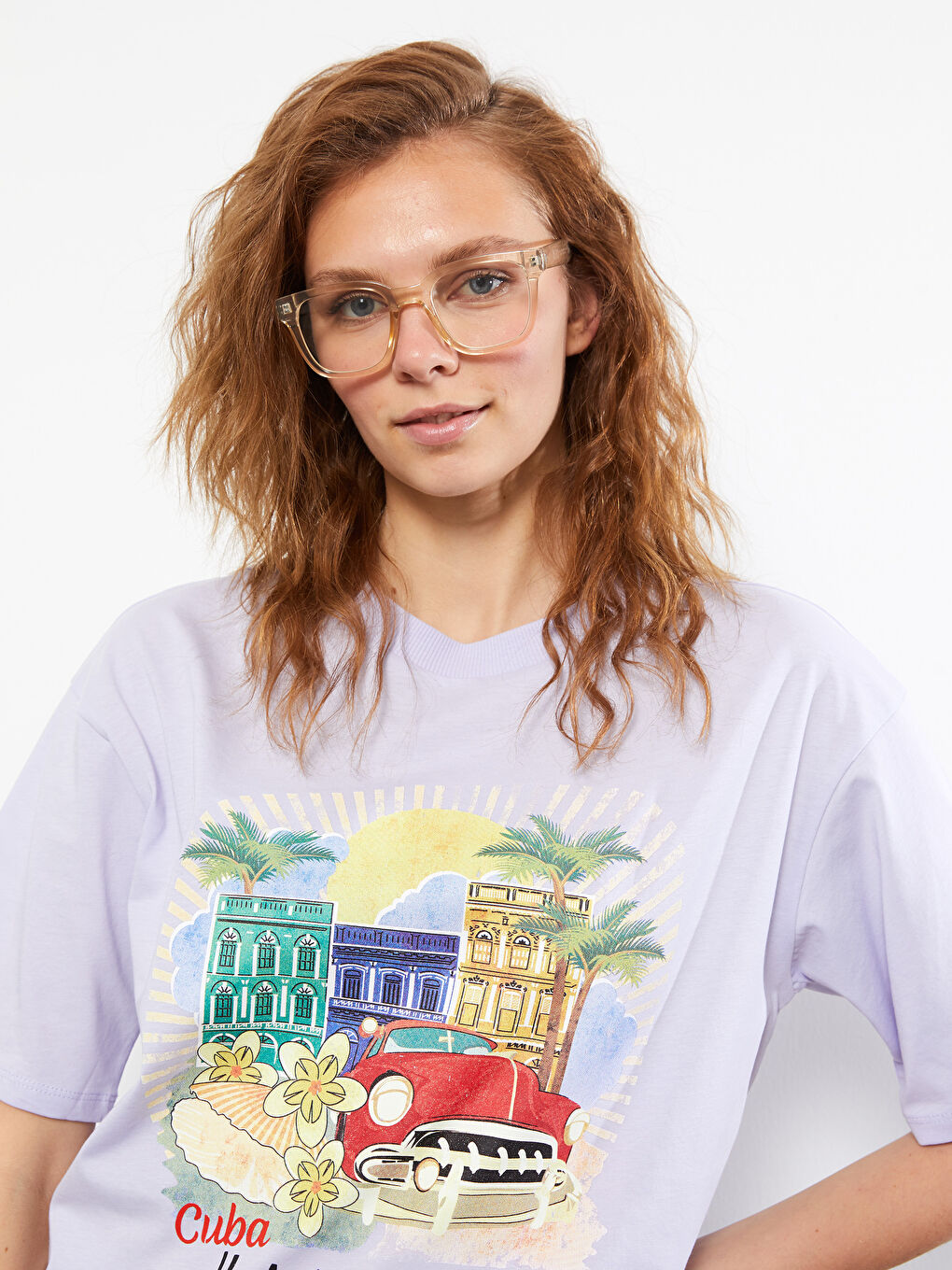 Crew Neck Printed Short Sleeve Cotton Women's T-shirt-2